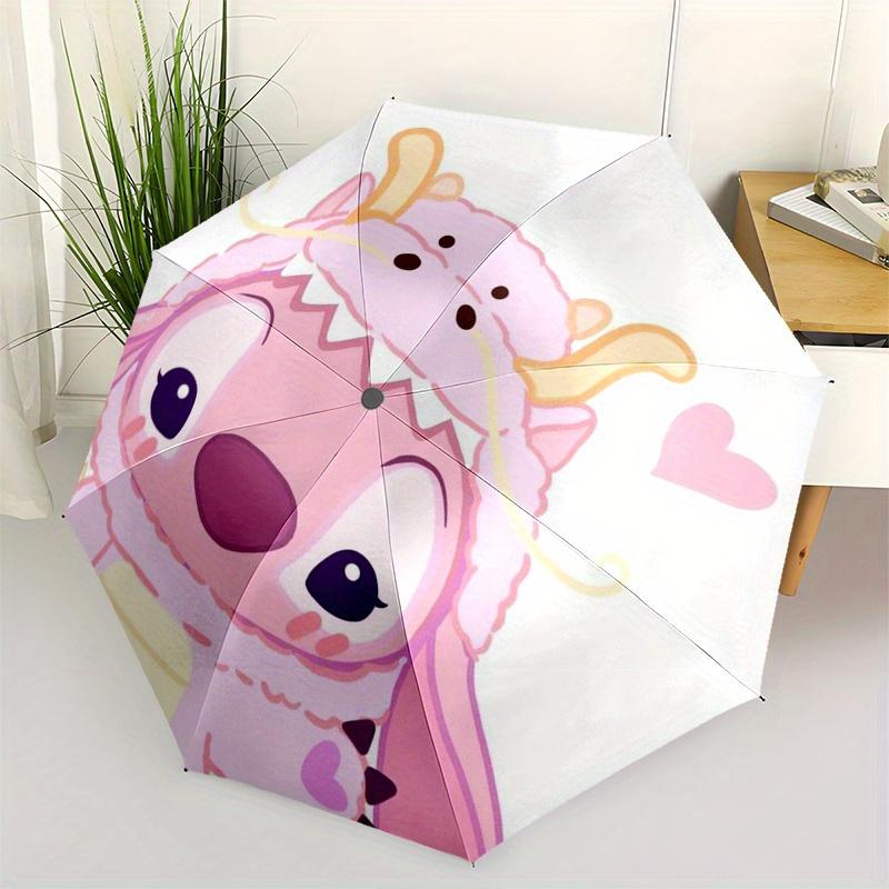 

Pink Stitch,Cute Artwork Automatic Folding Umbrella - Simple 8-Rib Design, Bright Cartoon Pattern, Durable Iron Frame, Suitable For Travel,