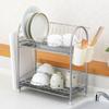 Wahei Freiz Iron Dish Drainer, Plonge, 2-Tier, Slim, Powder Coated, with Cutlery Pocket and Cutting Board Holder, PM-9016
