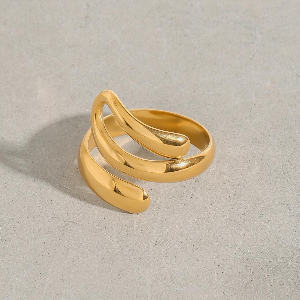 Yori 18K Gold Plated Stainless Steel Curved Minimalist Ring Sleek Everyday Formal Wear with Durable Luxe Shine