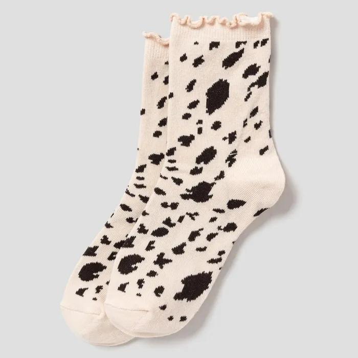 [8 Seconds] Leopard Print Shirred Socks Beige (3567KTAMDA)