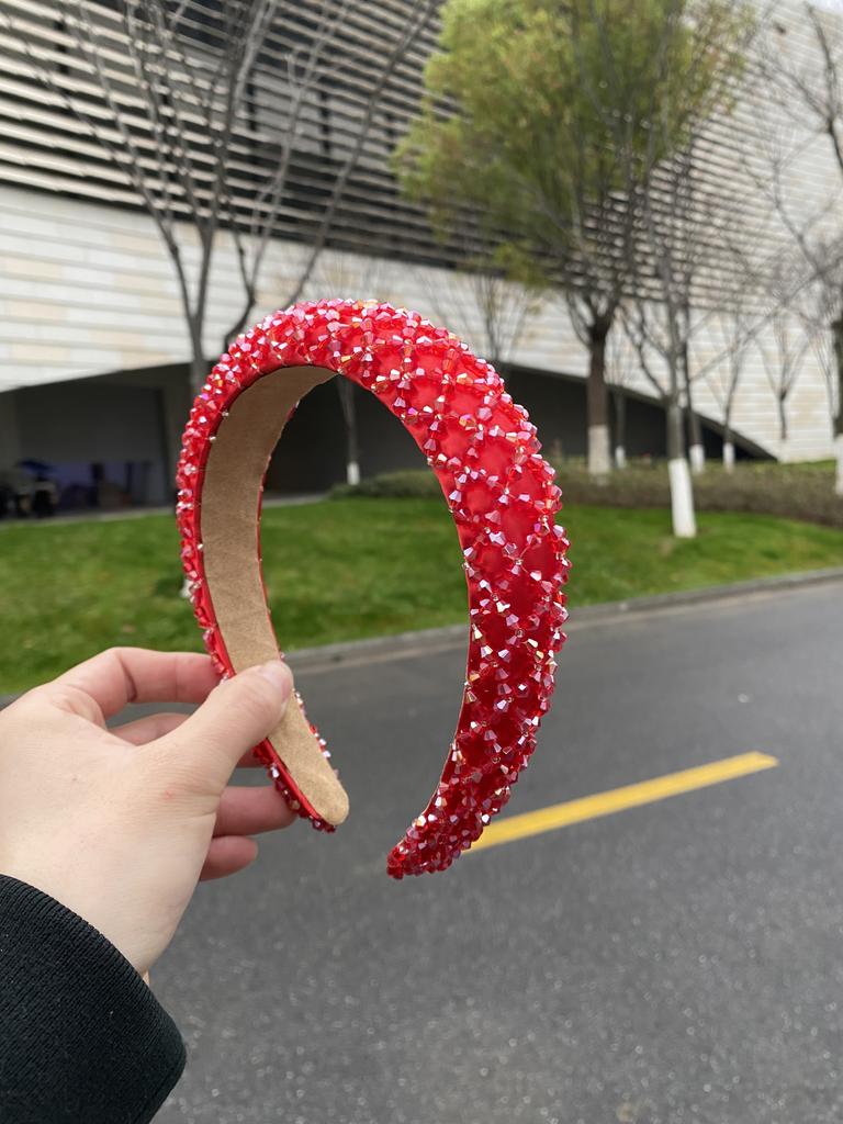 New Sponge Headband, Simple and Elegant Wide-Brimmed Headband, Fashionable Hand-Sewn Headband, Rhinestone Hair Accessory