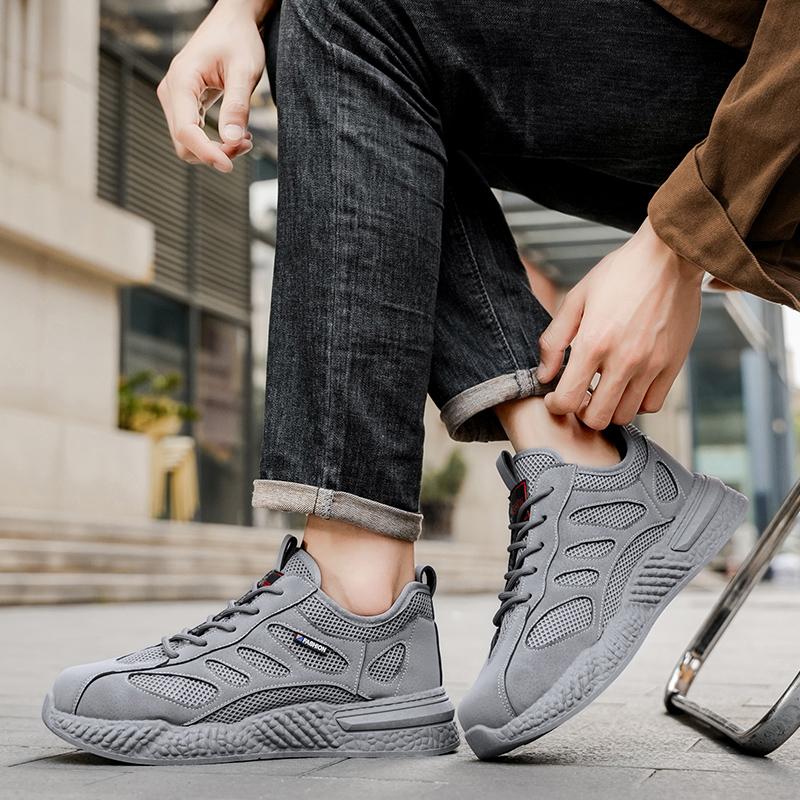 Fashion Summer Hollow Men's Casual Shoes New Mesh Breathable Hiking Shoes Outdoor Non-slip Wear-resistant Hiking Shoes Tenis Para Hombre