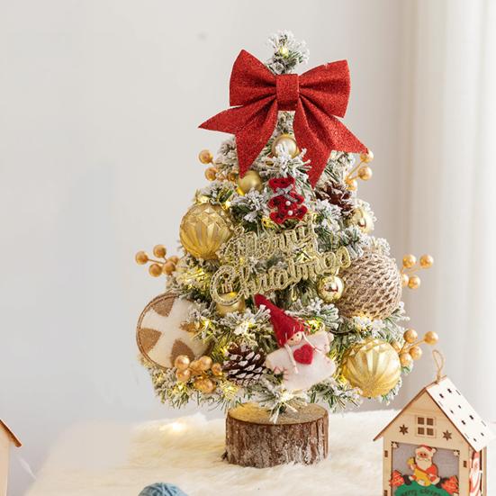 Mini Christmas Tree with LED Light Pre-lit Small Artificial Snow Flocked Tree with Ball Ornaments for Xmas Tabletop Indoor Holiday Decor