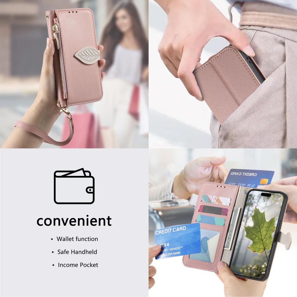 Wallet Flip Case for Infinix Note 50 30 Pro 30i 12 2023 with Card Slots,Leaf Design Cover, Detachable Wrist Strap