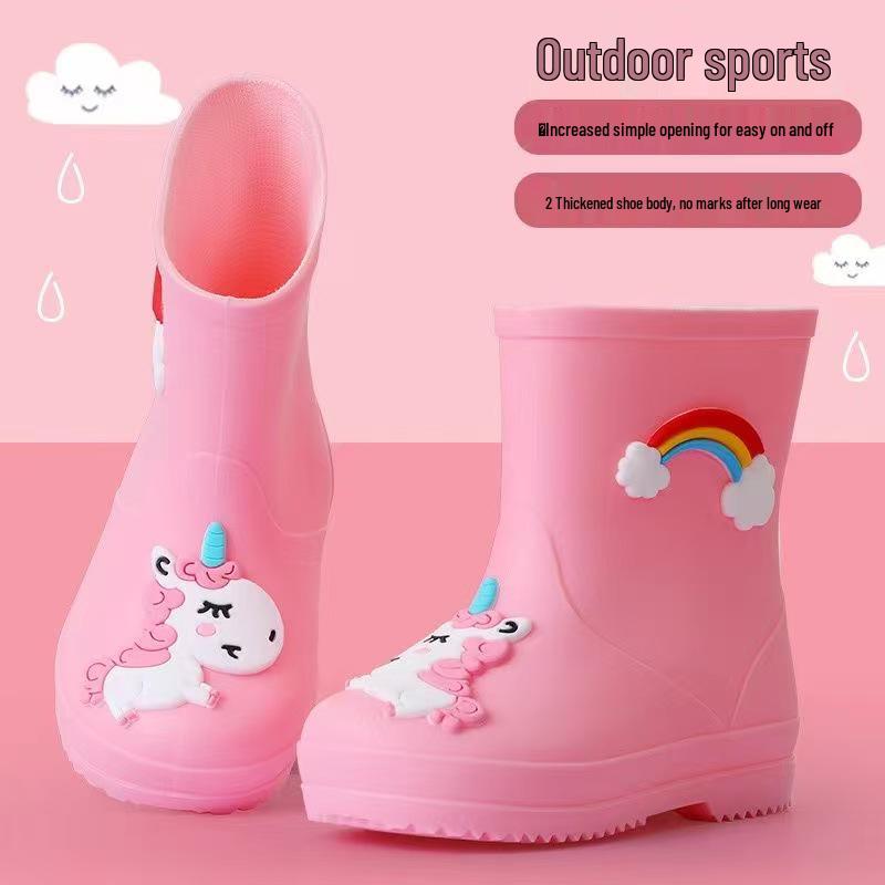 Kinder Cartoon Wasserdichte Rutschfeste Gummistiefel mit Plüschfutter für Kleinkinder und größere Kinder