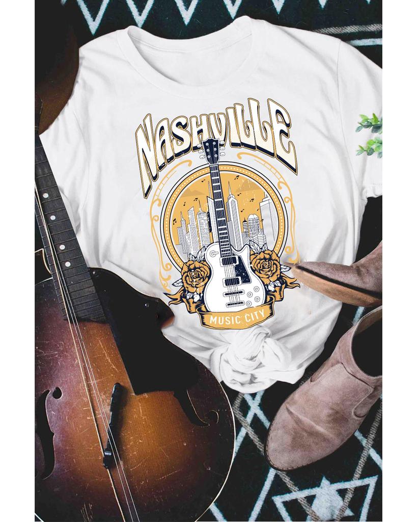 Azura Exchange Nashville Guitar Floral Print T-Shirt