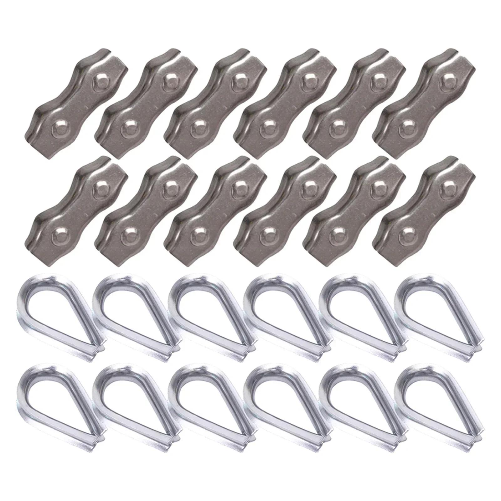 12PCS Duplex Clamp And Wire Rope Thimble Kit 304 Stainless Steel Rope Clip Stainless Steel High Winning Accuracy