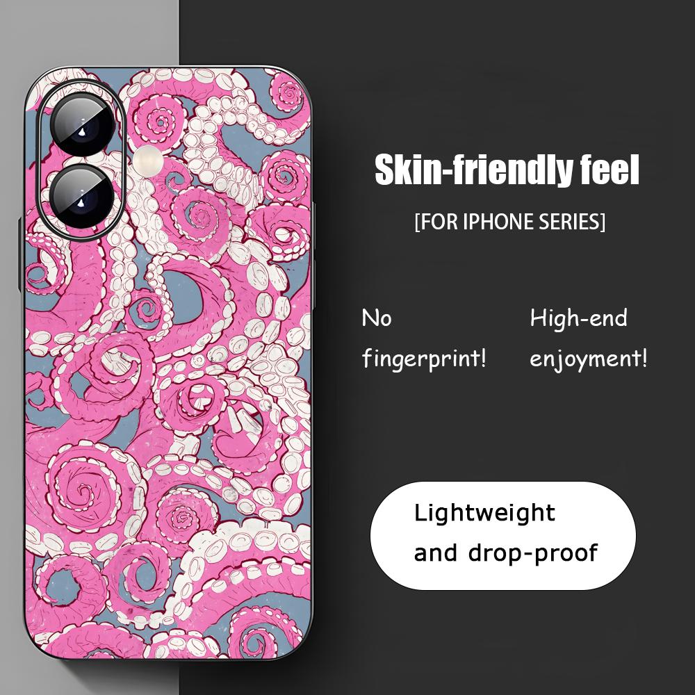 Art Octopus Tentacles Cool Phone Case For iPhone 17 16 15 14 13 12 11 X XR XS 8 Plus Mini Pro Max Soft Black Shockproof Cover