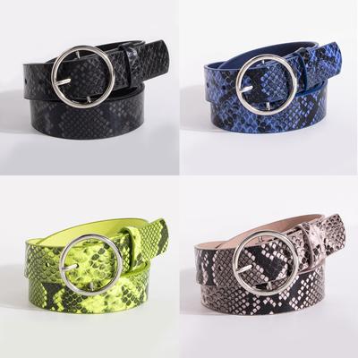 Young Fluorescent Color Snake Pattern Round Buckle Summer Casual Fashion European and American Women Belt Women Belt