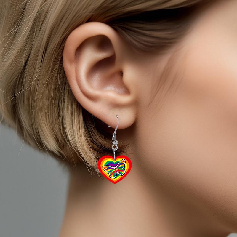 2D Flat Pride Earrings Rainbow Heart Earrings Acrylic Earrings Fashion Jewelry Elegant Earrings Party Earrings Holiday Gift for Friends Party Favor