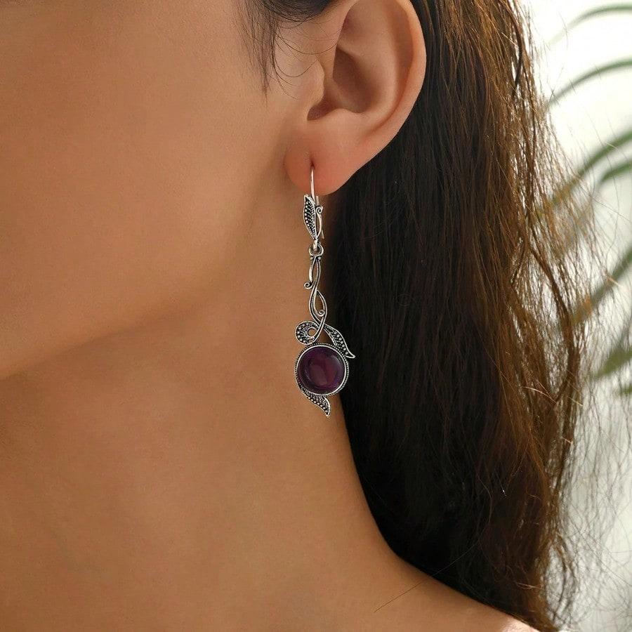 Vintage Fashion Elegant Creative Purple Imitation Crystal Pendant Earrings Long Style Women's Fashion Party Jewelry