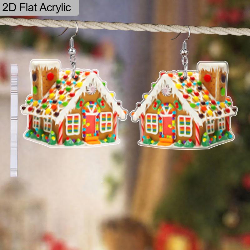 2D Flat Christmas Candy House Dangle Earrings, Lightweight Acrylic Material,  Suitable for Women, Ideal for Party Gifts, Jewelry, and Christmas Gifts.
