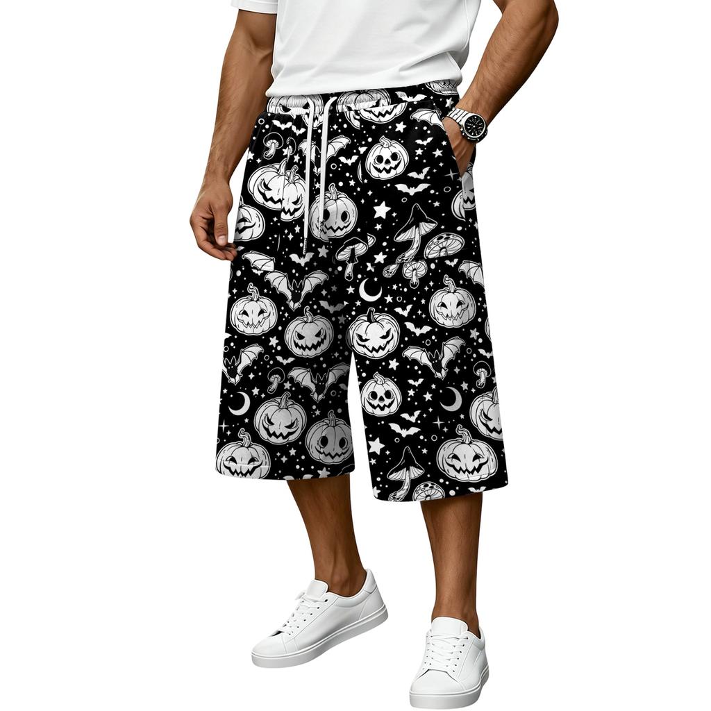 Men's Loose Fit Casual Shorts with Large Pockets Halloween Print
