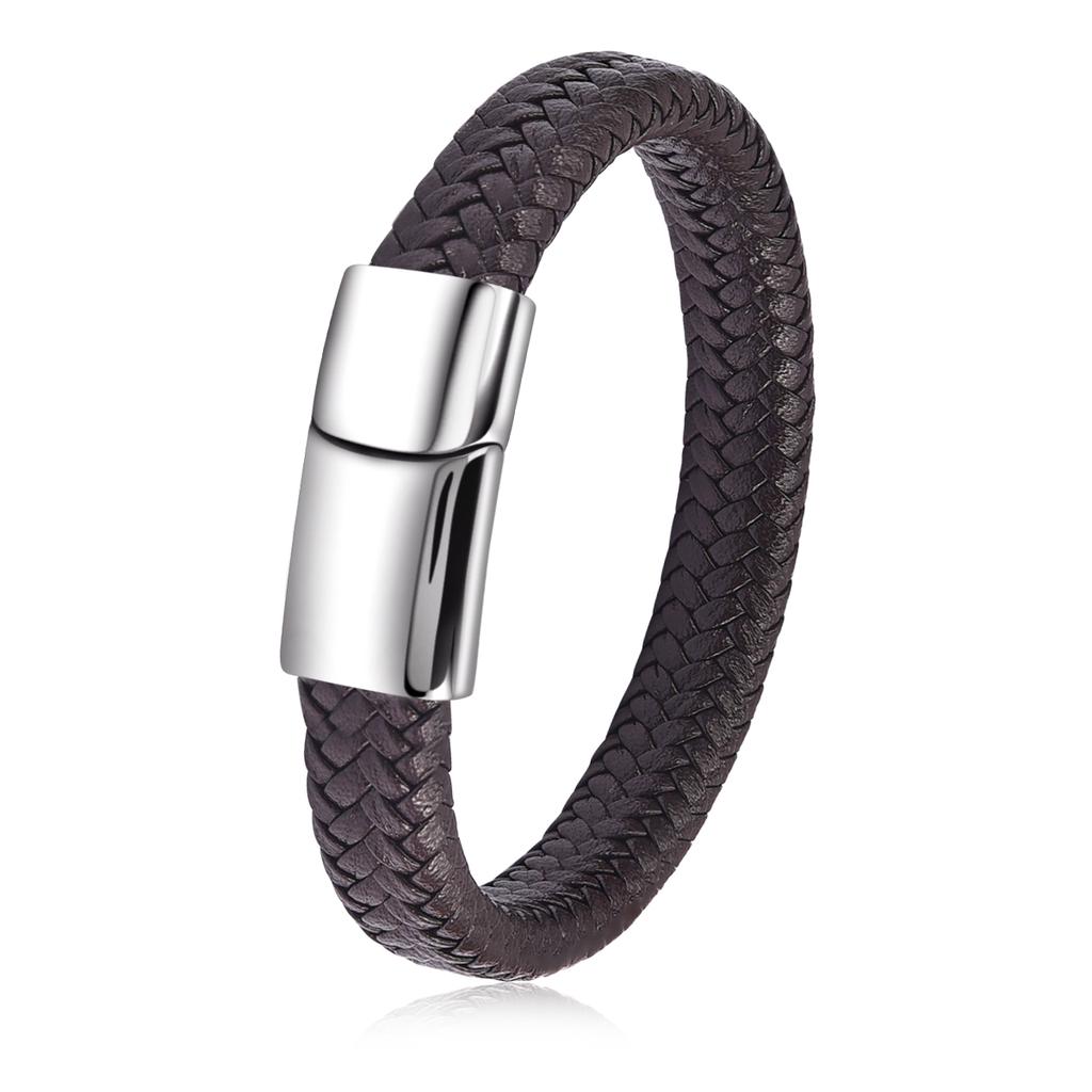 My Daily Styles Men's Braided Leather Bracelet – Black Genuine Leather, Stainless Steel Gothic Magnetic Lock, 8.5 Inch