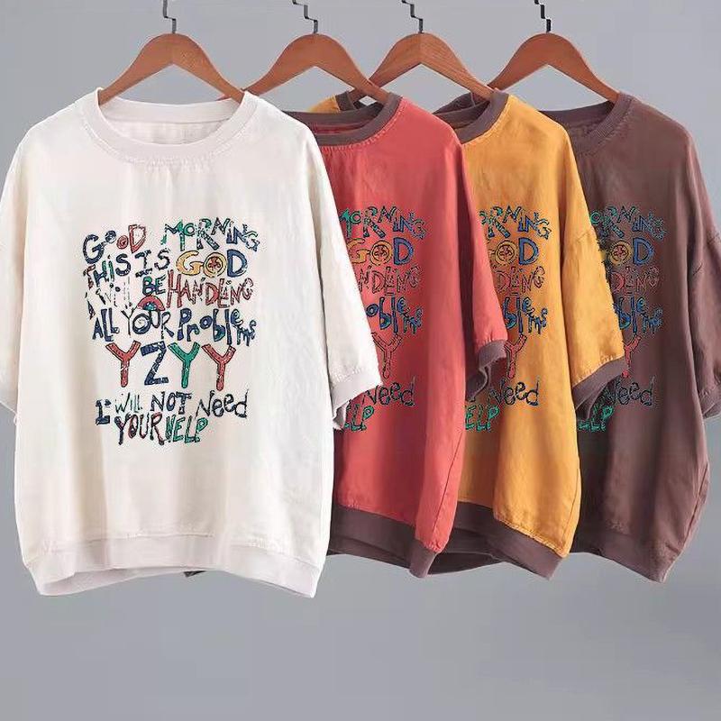Women's Short Sleeve Shirt Japan Style Vintage Linen Tree Printed T Shirt Chic Women Blouse Loose