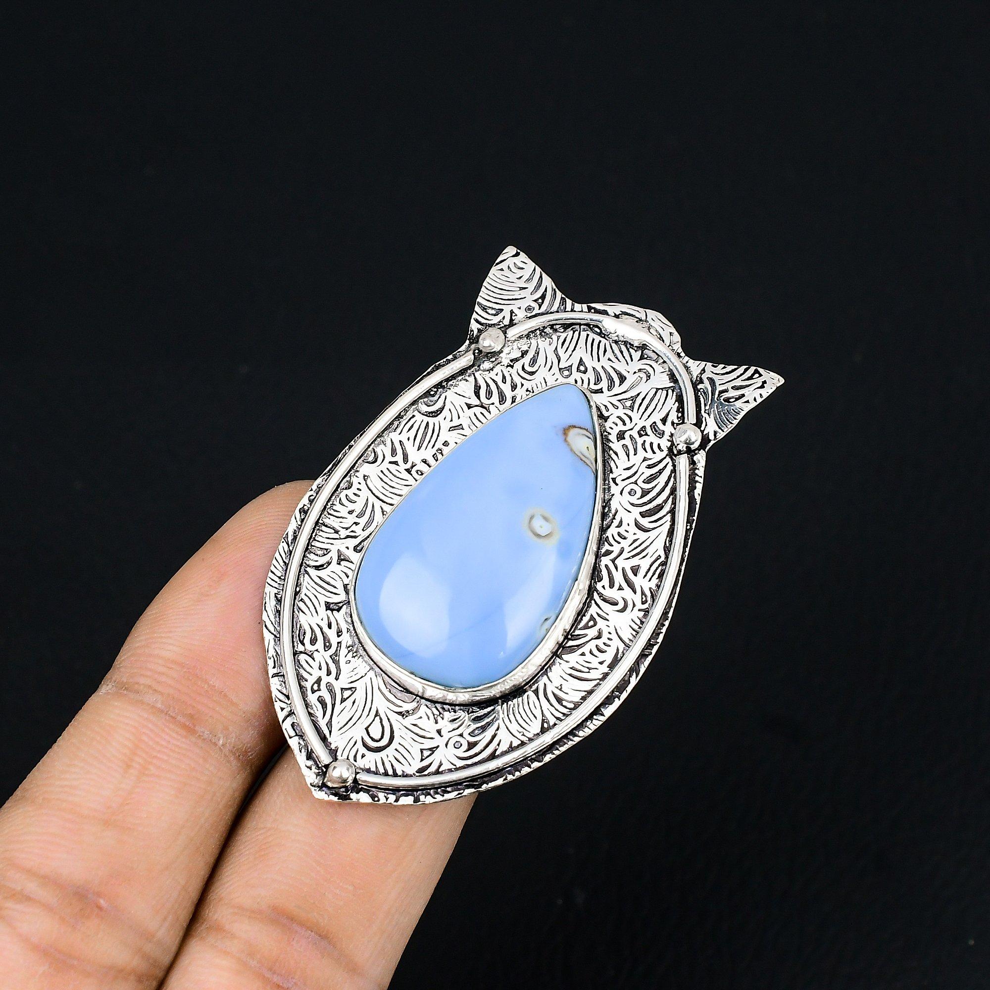 925 Sterling Silver Owyhee Blue Opal Stone Promise Handmade Ring Jewelry US 6 6