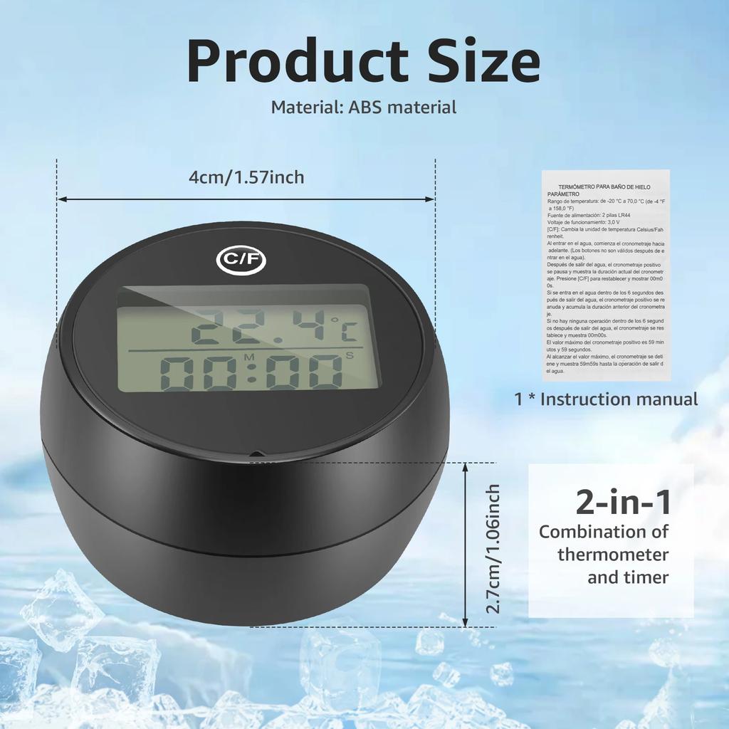 Ice Bath Thermometers Floating with Timer IPX6 Waterproof Cold Plunge Digital Bath Pool Thermometer
