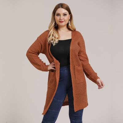 Herbst und Winter Große Größe Damen Strickjacke mit Taschen Mittellanger Pullover