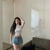 Summer Short Shoulder Skinny Short Sleeve T-Shirt Women's Pure Desire Atmosphere High Waist Navel Spicy Tights