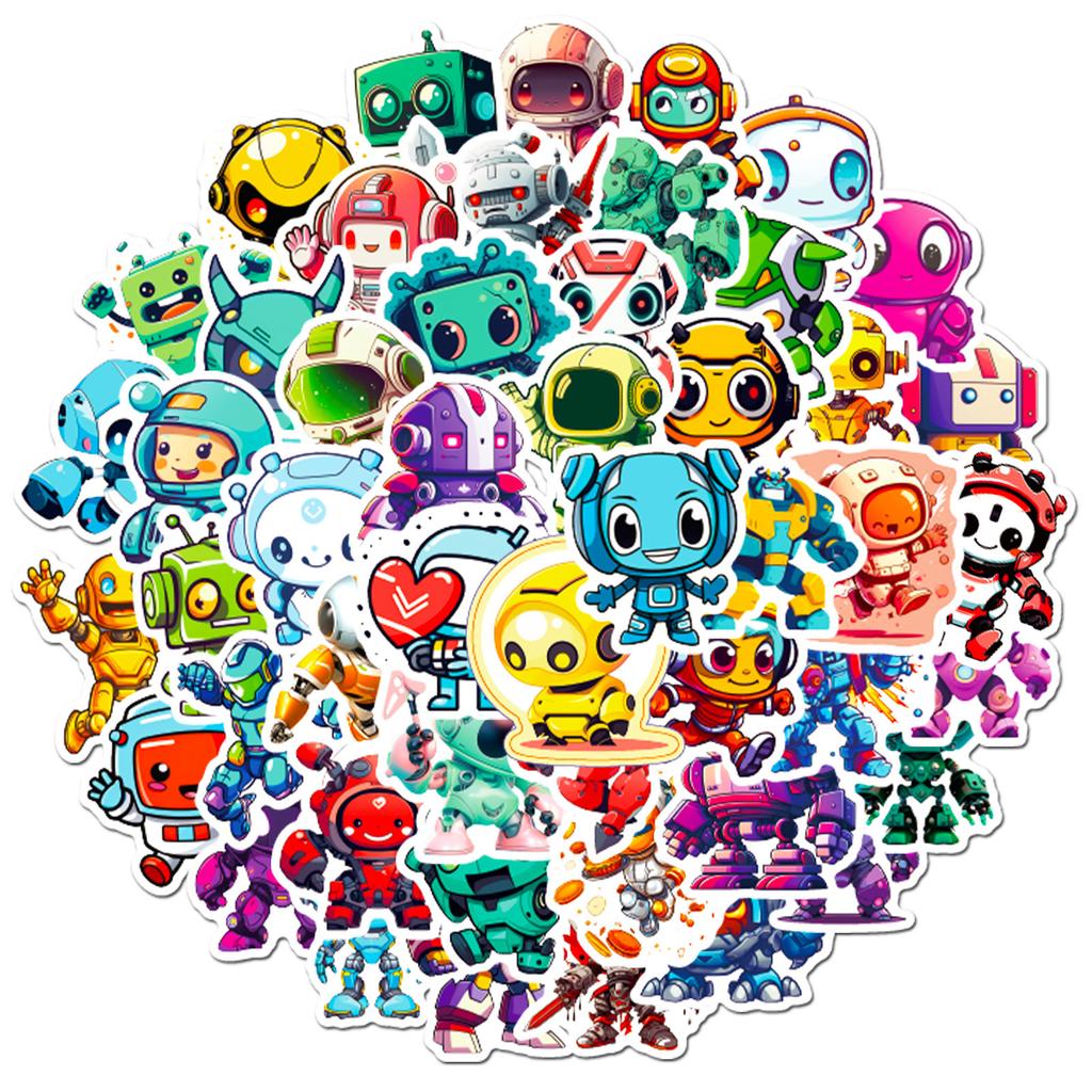 Pick Up The Leak! 50 Cartoon Charging Robot Stickers Creative Children Cartoon Robot Luggage