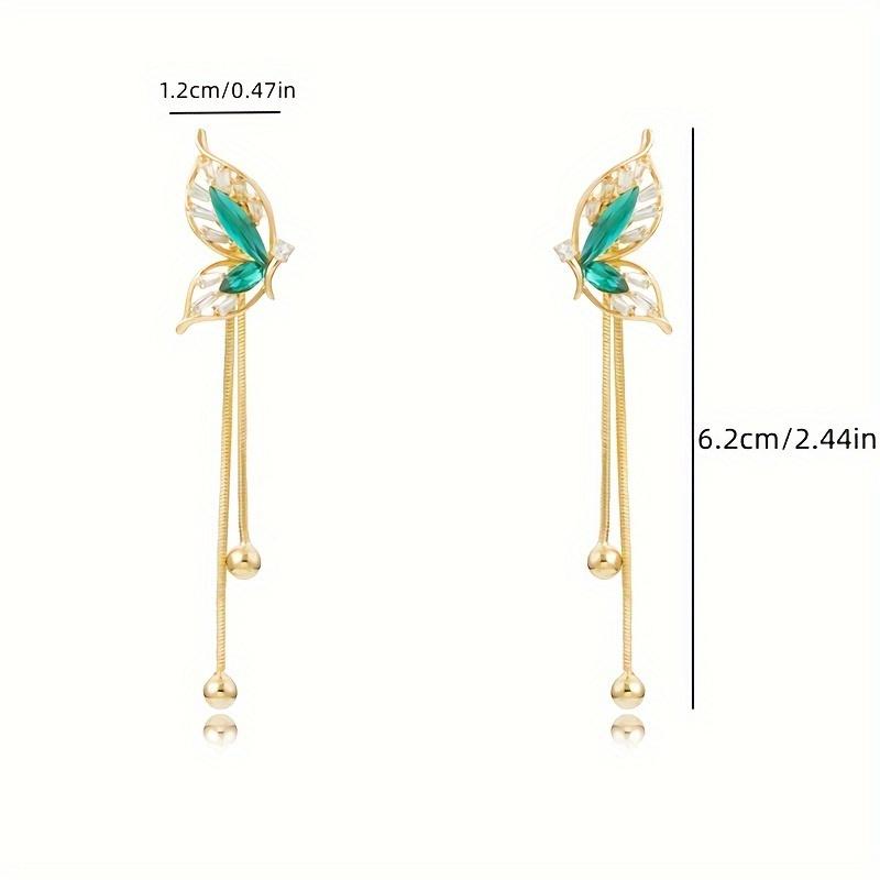 2 Pcs Luxury Green Butterfly Tassel Dangle Earrings  - Pendant, Fashionable, Versatile Party Jewelry Accessories, Elegant Design and Shiny Details