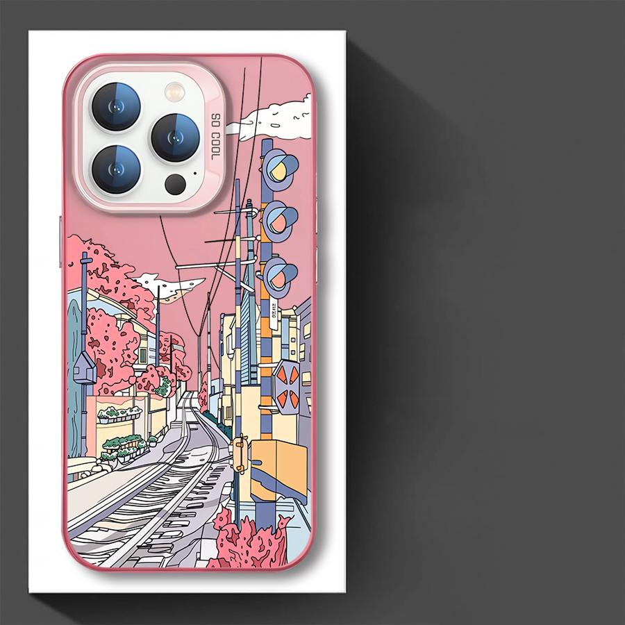 Cartoon Japanese City Scenery Case for iPhone 17 Pro Max 16 11 14 Plus Air 15 12 Pro 13 Phone Cover