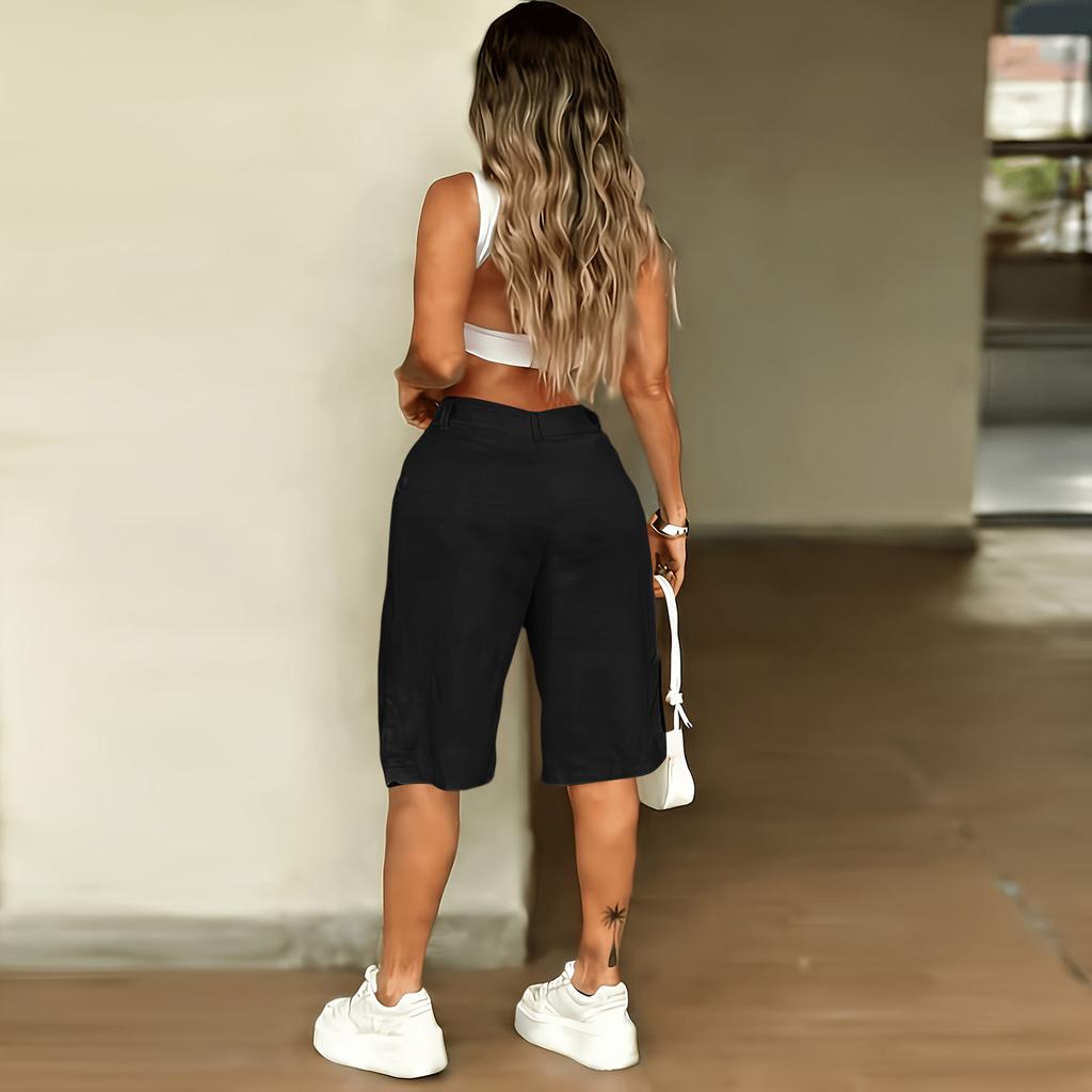 Women’s Casual Loose Fit Drawstring Waist Knee Length Shorts with Pockets for Everyday Wear and Comfort