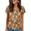Women's V-Neck Easter Print Short-Sleeve Pocket Top With Side Slit