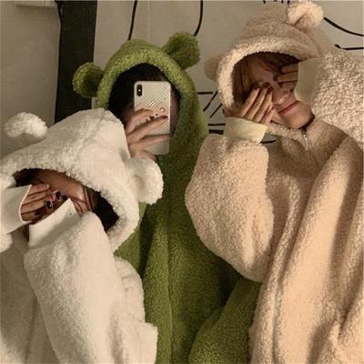 Kadınlar için Sonbahar ve Kış Aylarında Sevimli Kuzu Peluş Teddy Ayı Kulaklı Kapüşonlu Sweatshirt, Öğrenciler için Kalın Polar Hırka ve Fermuarlı Ceket