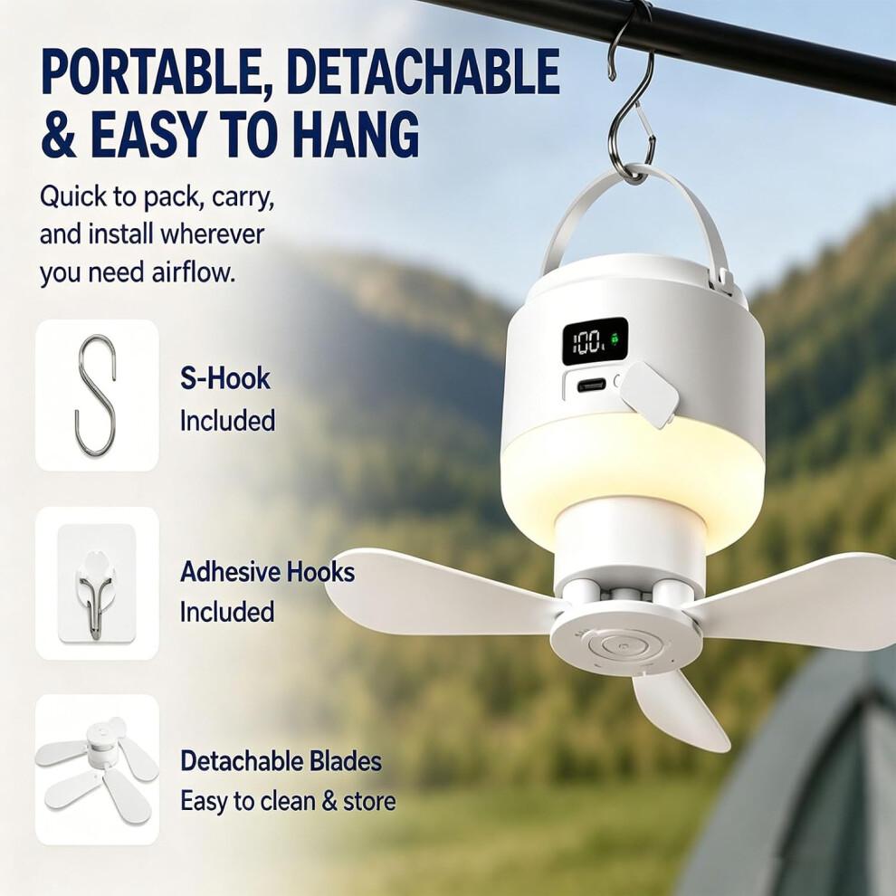 (White, -) 2026 Oplaadbare Hangende Ventilatorlamp - Met Afstandsbediening