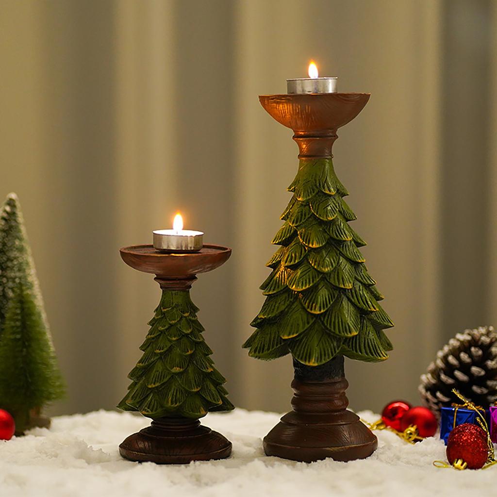 Retro Christmas Tree Candle Holder Ornaments Desktop Decoration Resin Candle Holder