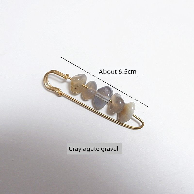 

Agate Stone Handmade Pin Brooch Women s Corsage Shawl Buckle Match with Coat Sweater Handmade Ornament 6.5cm gray gravel pin