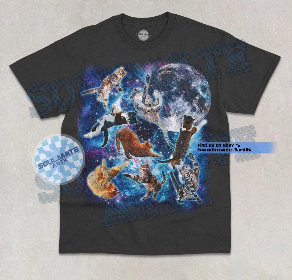 Cats In The Galaxy T-Shirt Cute Cat Kitten Lover Space Astronaut Graphic Shirt S