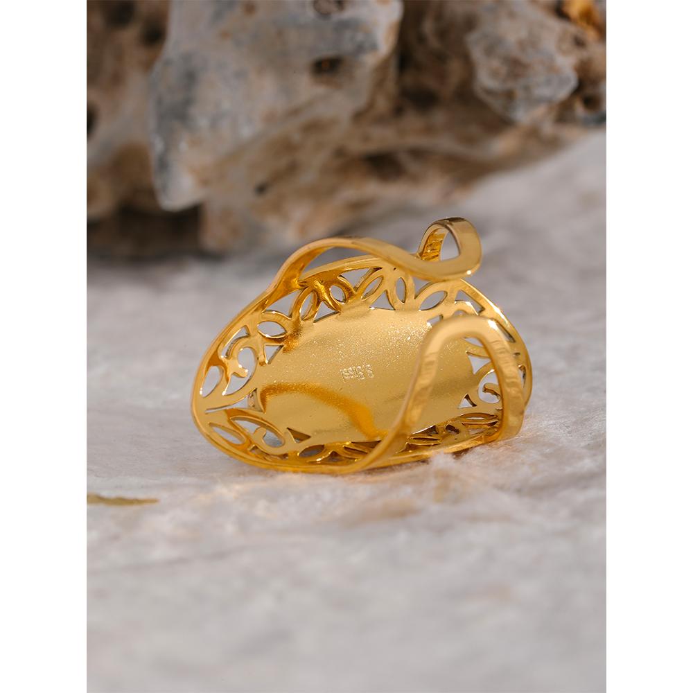 Yhpup Vintage Green Natural Stone Stainless Steel Open Ring Geometric Gold Color Stylish Hyperbolic Trendy Jewelry for Women