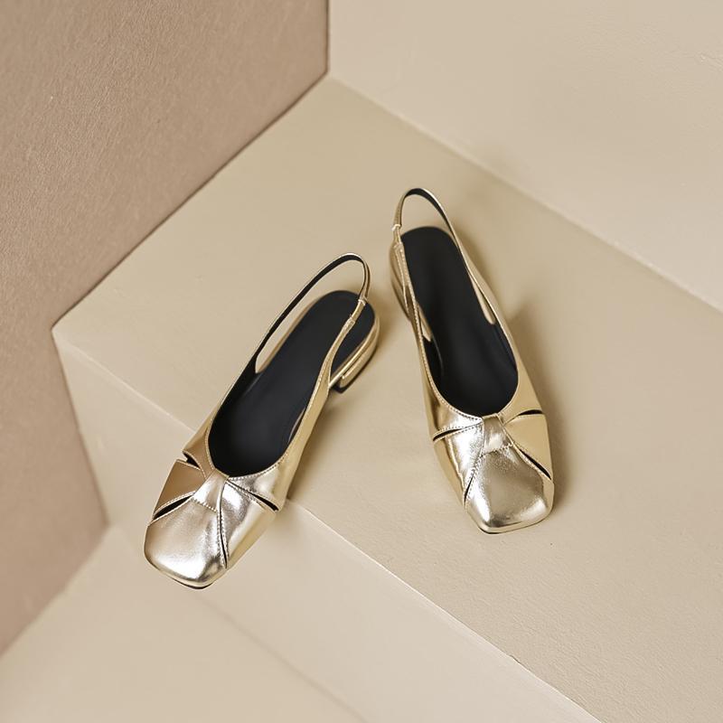 New Products In Summer 2025, Summer Bag Head Sandals for Women, Flat Shoes, Rear Straps, Square Head, Gold and Silver, All-match.