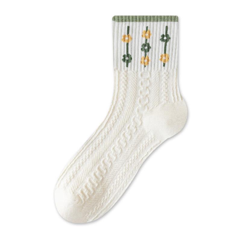 Cute Flower Socks Women'S Medium Tube Socks Tide Cotton Socks Japanese Sports White Student Spring And Summer Stockings