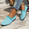 2025 Round Toe Flat Shoes Female Shallow Mouth Sports Footwear Womens Plus Size Walking Knitting Sandals Plaid Print Loafers