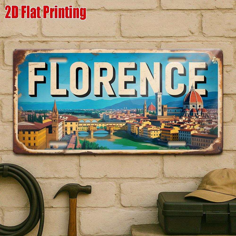 

2D Flat Single Pizza Cityscape Metal License Plate, Perfect for Art Studios, Book Cafes, Italian Kitchens,and Historical Corners 15x30cm(5.9x7.8inch)