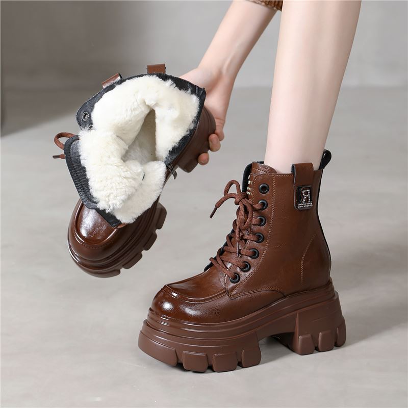 Inner CM leather Martin boots women's spring and autumn single boots thick-soled small short boots