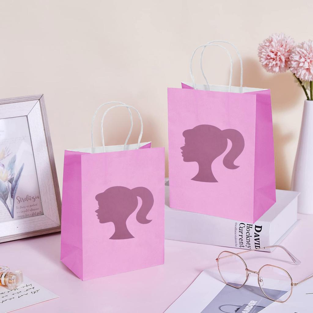 Pink Girl Gift Bags Paper Bags with Handles Bulk, Shopping Bags, Party Bags, Retail Bags, Merchandise Bags, Favor Bags