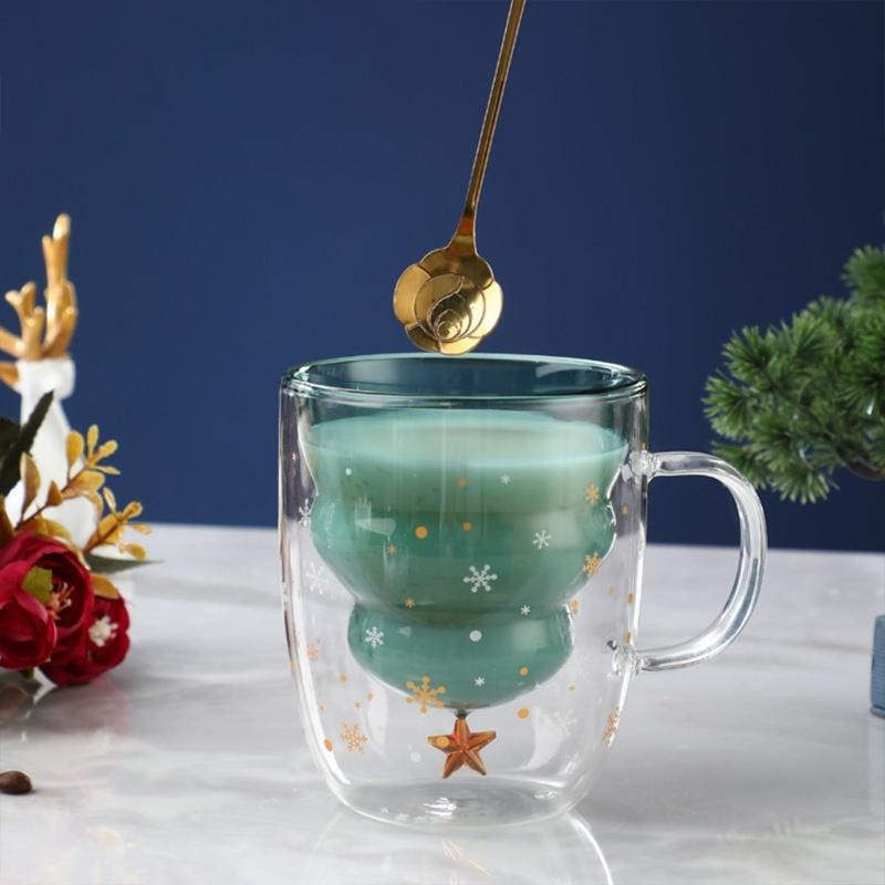 300ML Lovely Christmas Tree Glass Cup Heat-Resistant Double Wall Glass Cup