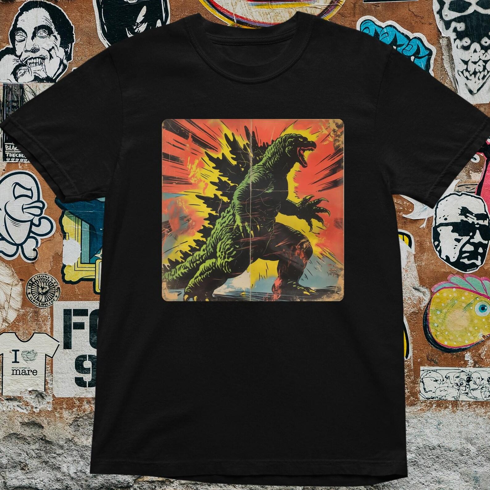 Retro Godzilla T-Shirt Vintage Monster Movie Graphic Tee, Kaiju Japanese L