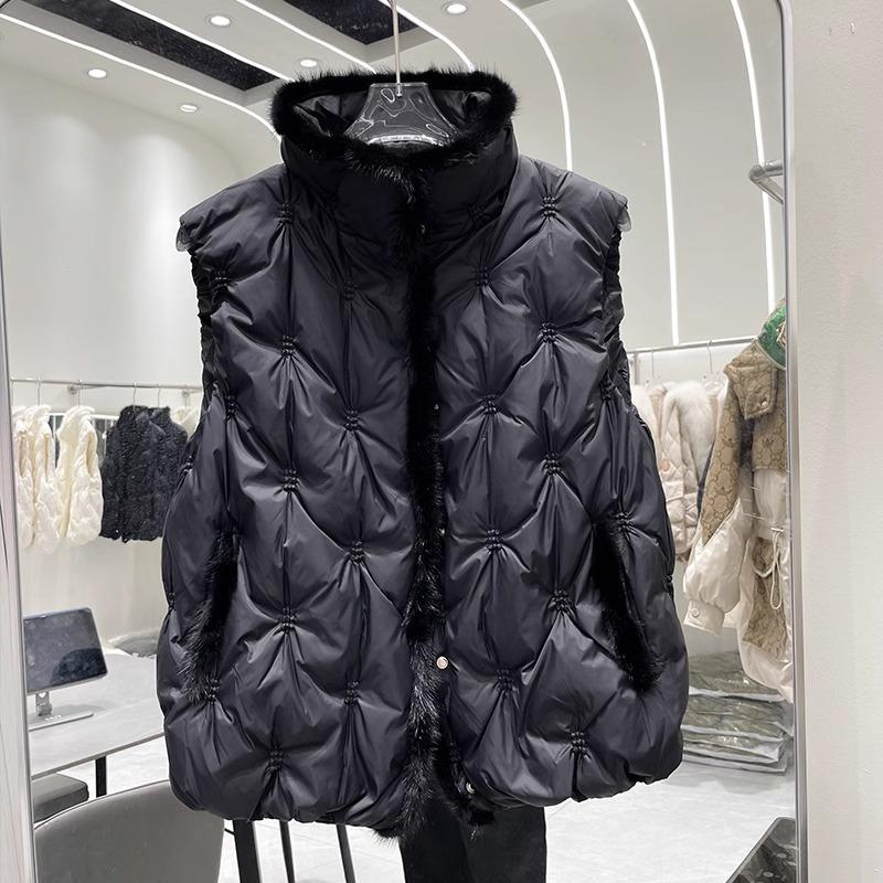 Autumn and winter new white duck down jacket vest women's short mink hair outer wear stand-up collar fashion vest jacket