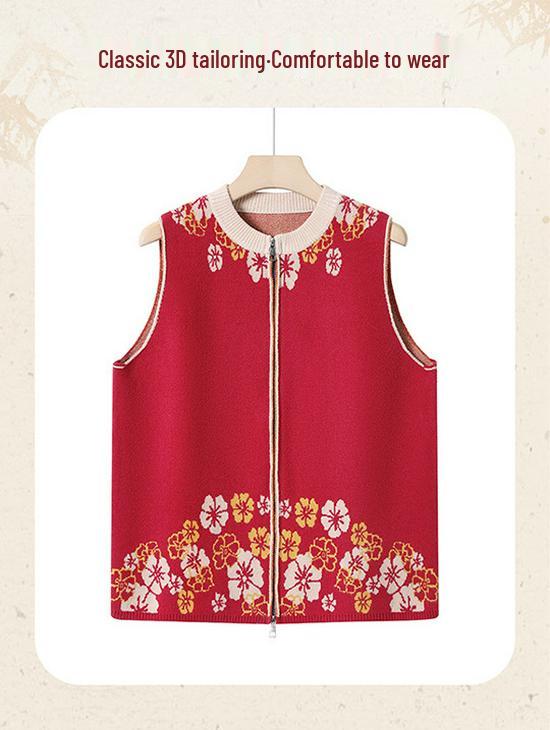 Grandma's Autumn/Winter Stylish Short Zipper Vest for Middle-Aged & Elderly Women - Elegant Knit Cardigan Top