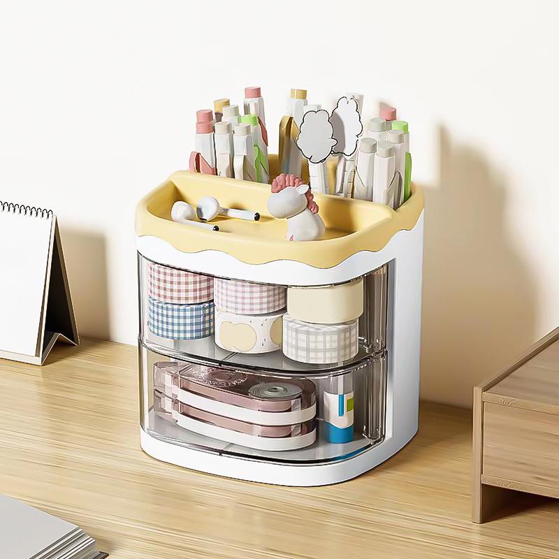 

Настольный органайзер, косметическая кисточка, многослойный ящик для макияжа, аксессуары для организации с изображением мультяшной свиньи