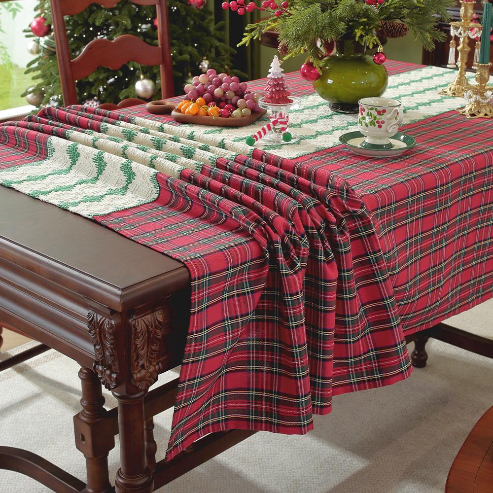 Vintage Green Checkered Tablecloth Christmas Plaid Slip Resistant Washable American Dining Cover Cross Border Deco Table Cover