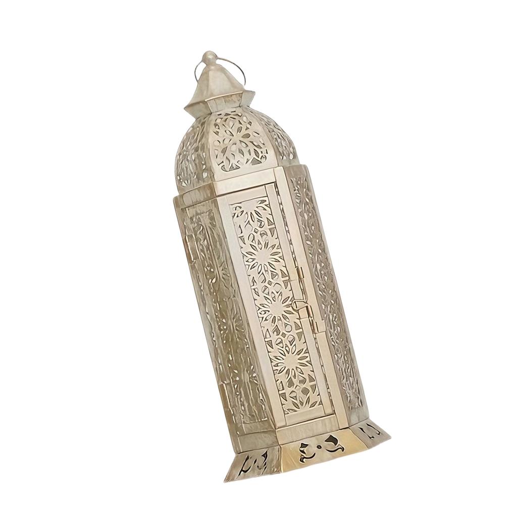 Middle Eastern Iron Candle Stand Removable Door Feature for Quick Candle Change Desk Display Ornament