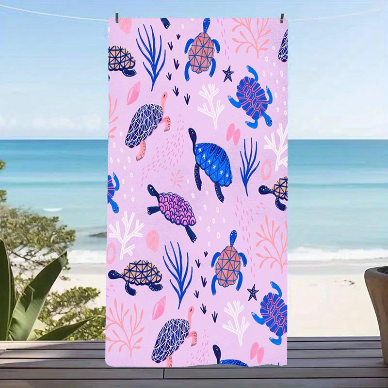Sea Turtle Beach Towel Hibiscus Clear Water Print Oversized Microfiber Quick Dry Sand Free Summer Vacation Pool Hawaii Gift