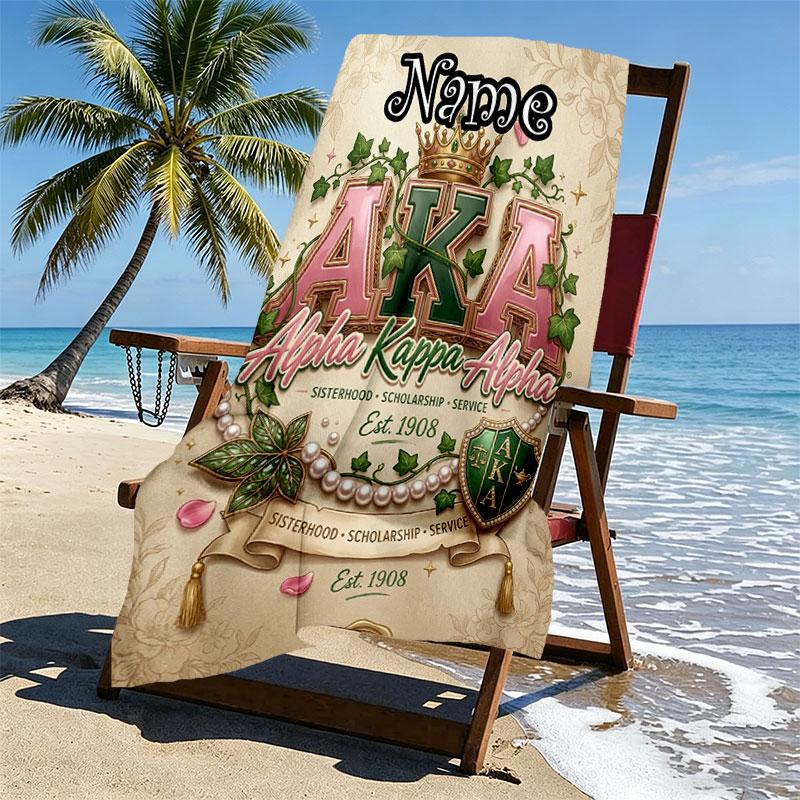 Custom Name Personalized Alpha Kappa Alpha Print Beach Towel, for Trip Camping Beach Party Home Decor, Birthday Gift for Family & Friends