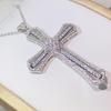 Classic 925 Silver Twinkling Zircon Cross Pendant Long Chain Statement Necklace For Women Man Fashion Jewelry